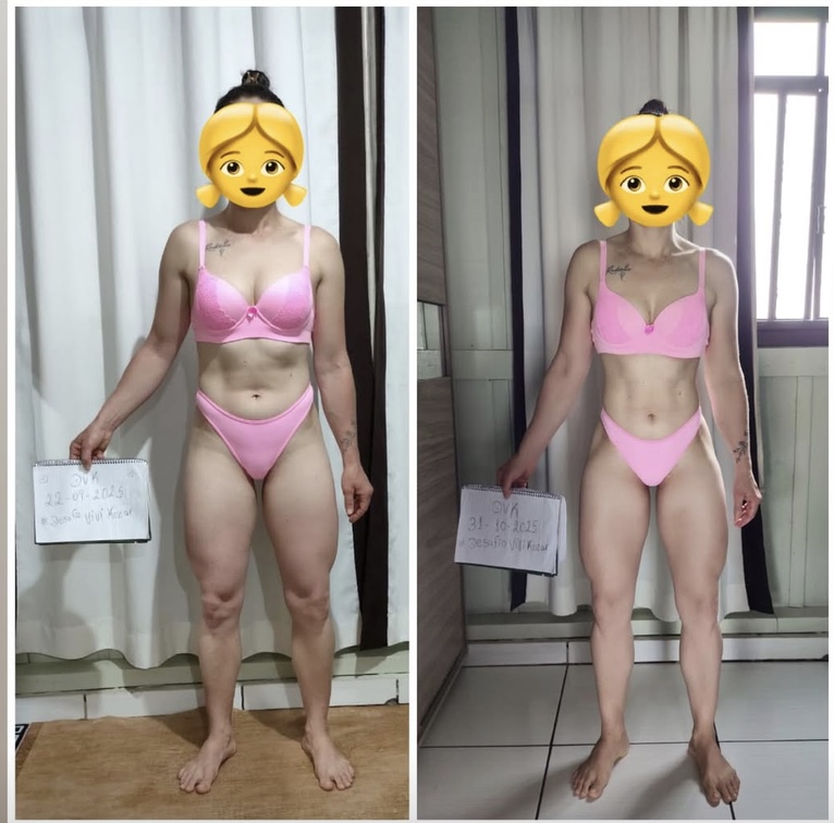 Comparativo de antes e depois de uma participante do DVK