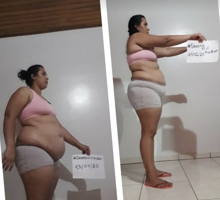 Comparativo lateral antes e depois de uma participante do DVK
